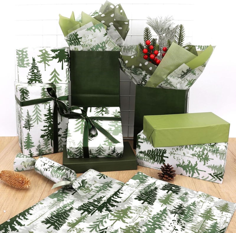 Welpurch 100 Sheets Christmas Tree Tissue Paper, 20 x 14in Watercolor Xmas Tree Gift Wrapping Paper Greenery Art Decorative Tissue for Christmas Winter Party Supplies (Sage Green) - Image 5